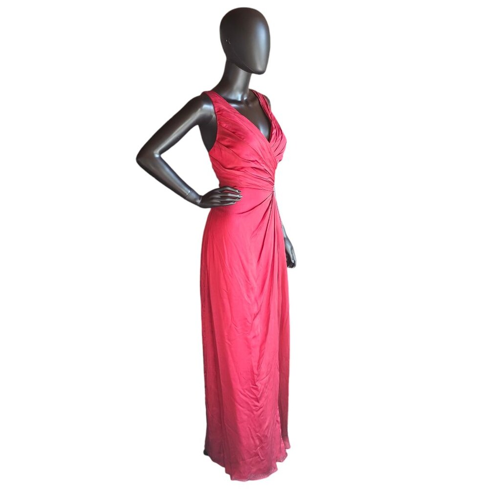 NWOT Red Shimmer V-Neck Crossback Formal Gown - Belsoie - Picture 2 of 7